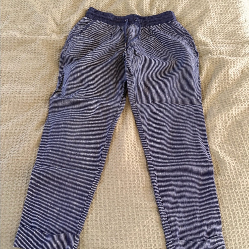 Athleta Striped Blue Ankle Pants